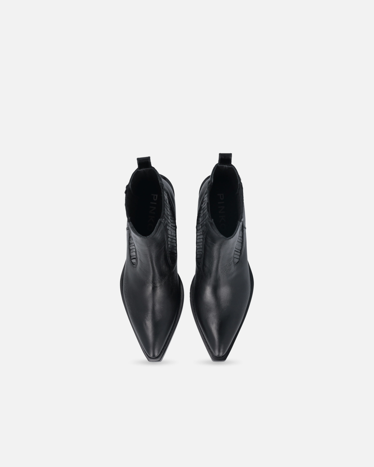 Pinko Shiny Leather Cowboy Ankle Boots Limo Black
