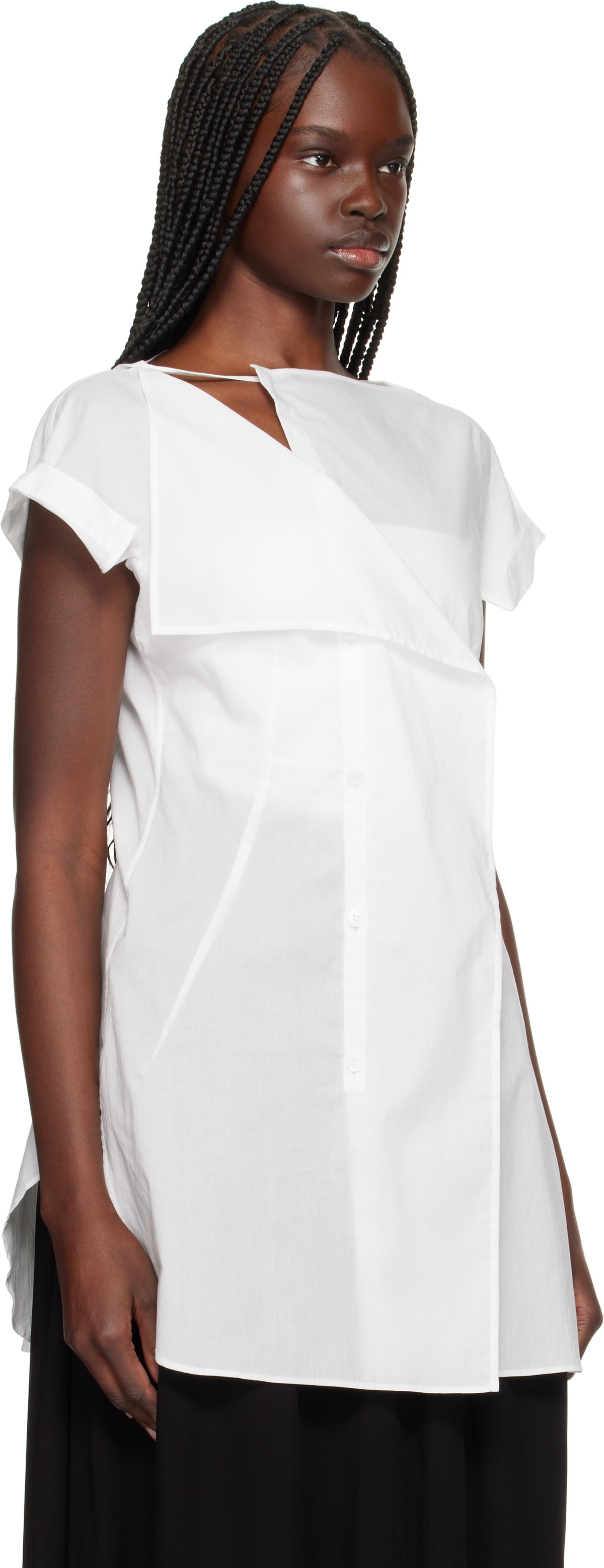 Y's White Cotton Lawn Right Side Drape Blouse