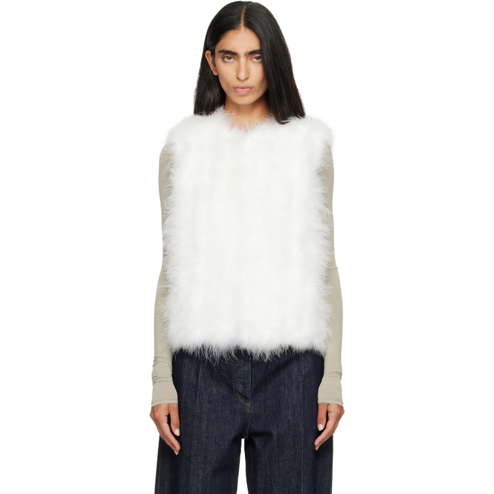 Photo: Yves Salomon White Cropped Feather Gilet Vest