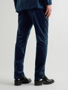 Brunello Cucinelli - Slim-Fit Satin-Trimmed Cotton-Velvet Tuxedo Trousers - Blue