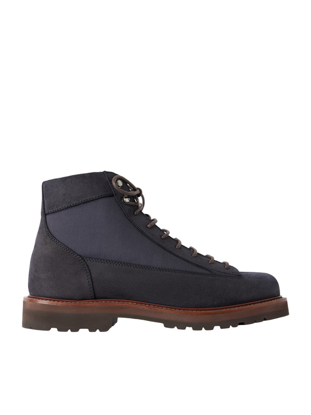 Photo: Brunello Cucinelli - Nylon-Trimmed Suede Hiking Boots - Blue