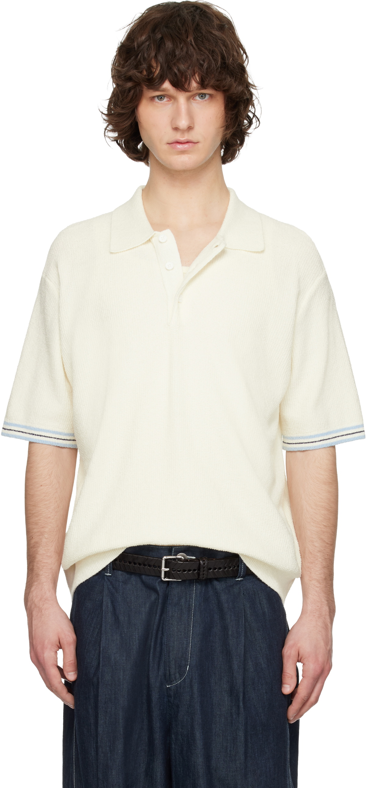 Solid Homme Off-White Collared Short-Sleeve Terry Knit Polo