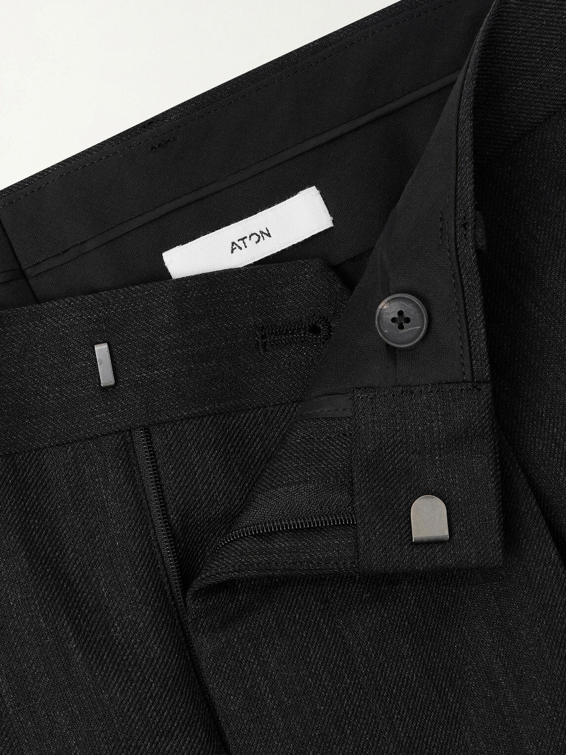 ATON - Straight-Leg Pleated Linen and Wool-Blend Suit Trousers - Black