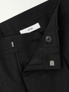 ATON - Straight-Leg Pleated Linen and Wool-Blend Suit Trousers - Black