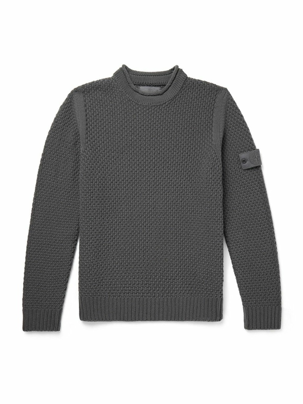 Photo: Stone Island - Ghost Logo-Appliquéd Wool Mock-Neck Sweater - Gray