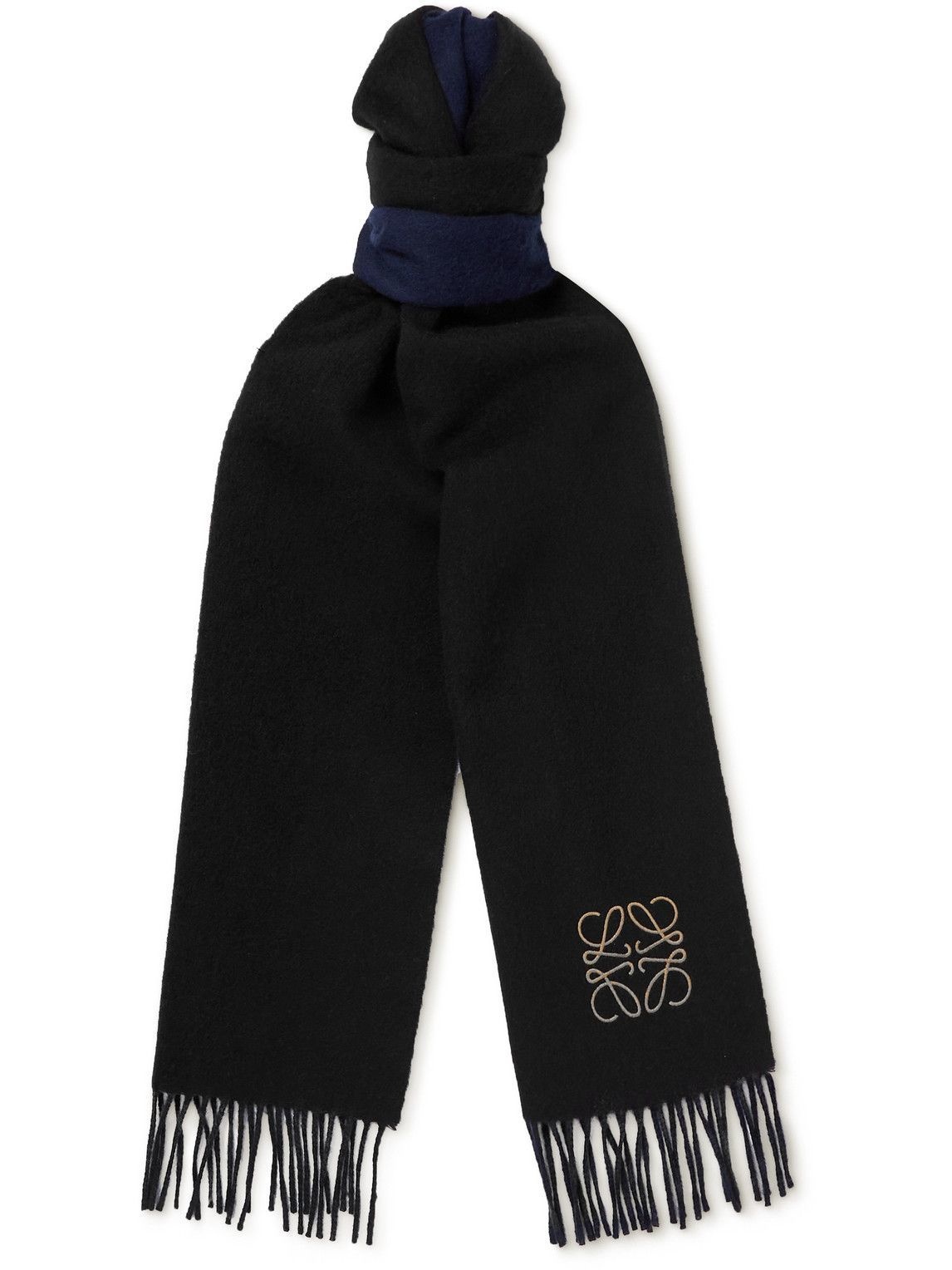 Fringed Logo-Embroidered Two-Tone Wool and Cashmere-Blend Scarf