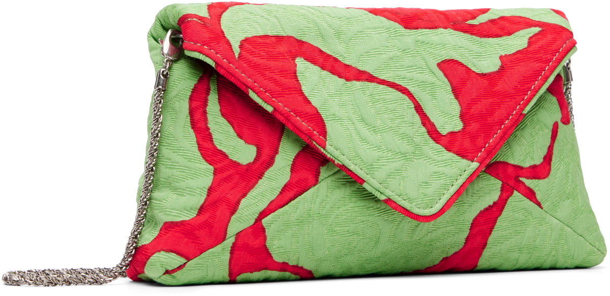 Dries Van Noten Green & Red Envelope Large Floral Clutch