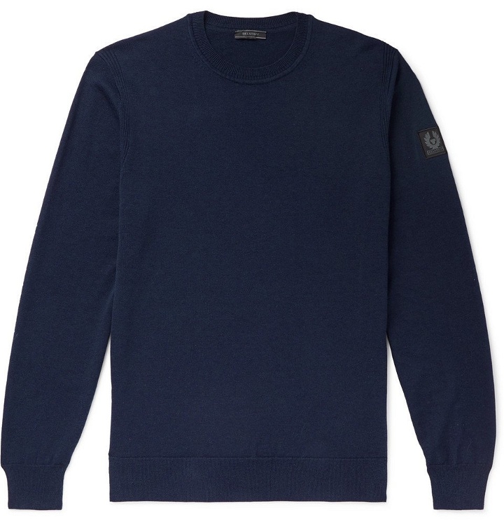 Photo: Belstaff - Moss Slim-Fit Cotton and Silk-Blend Sweater - Navy