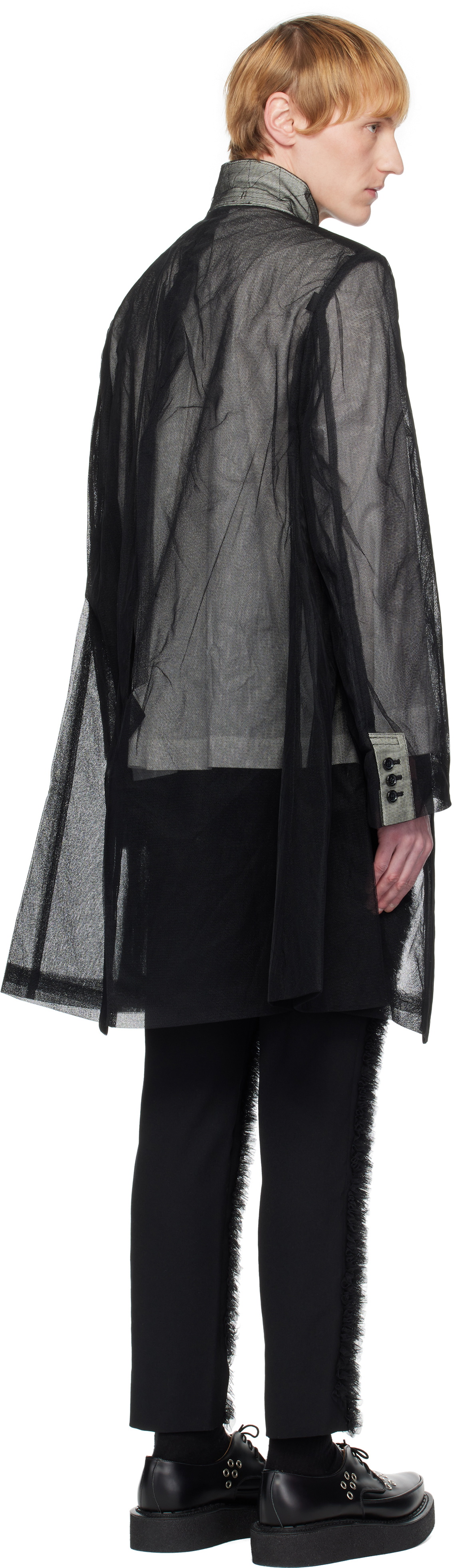Comme des Garçons Homme Plus Black Nylon Tulle Long Blazer