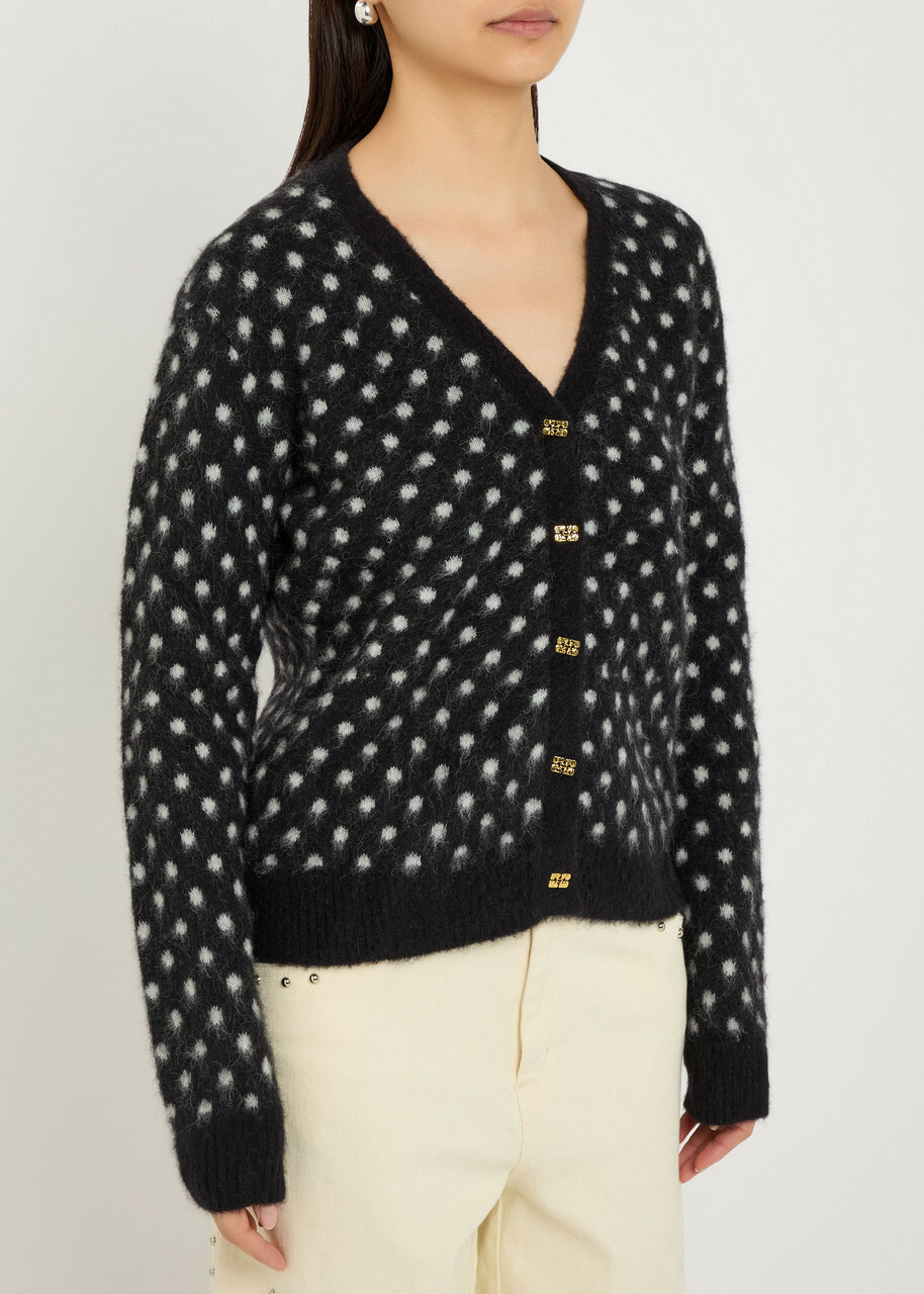 Ganni Polka dot Brushed Alpaca-blend Cardigan Black
