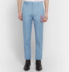 Alexander McQueen - Slim-Fit Embroidered Wool and Mohair-Blend Trousers - Men - Light blue