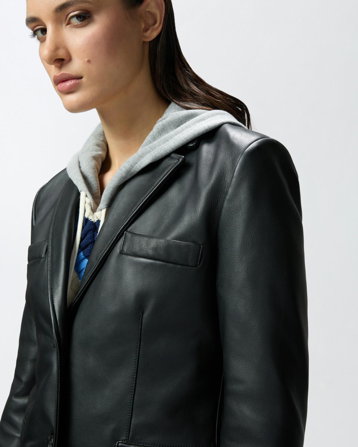 Pinko Single Breasted Nappa Leather Blazer Limo Black Pinko