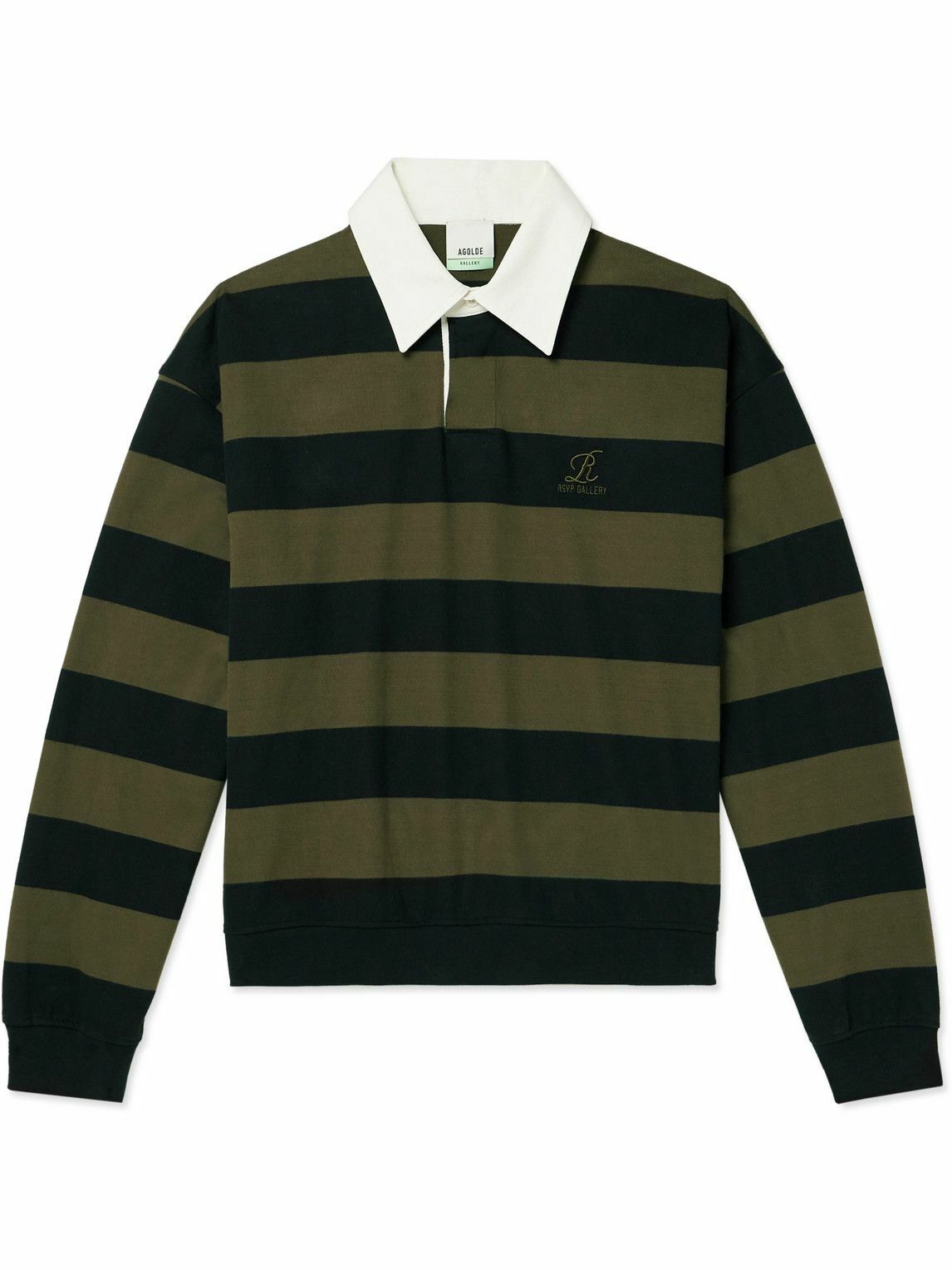 AGOLDE - RSVP Logo-Embroidered Striped Cotton Rugby Shirt - Green