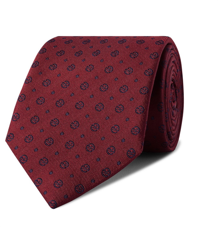 Photo: Kingsman - Drake's 8cm Logo-Embroidered Silk-Faille Tie - Burgundy