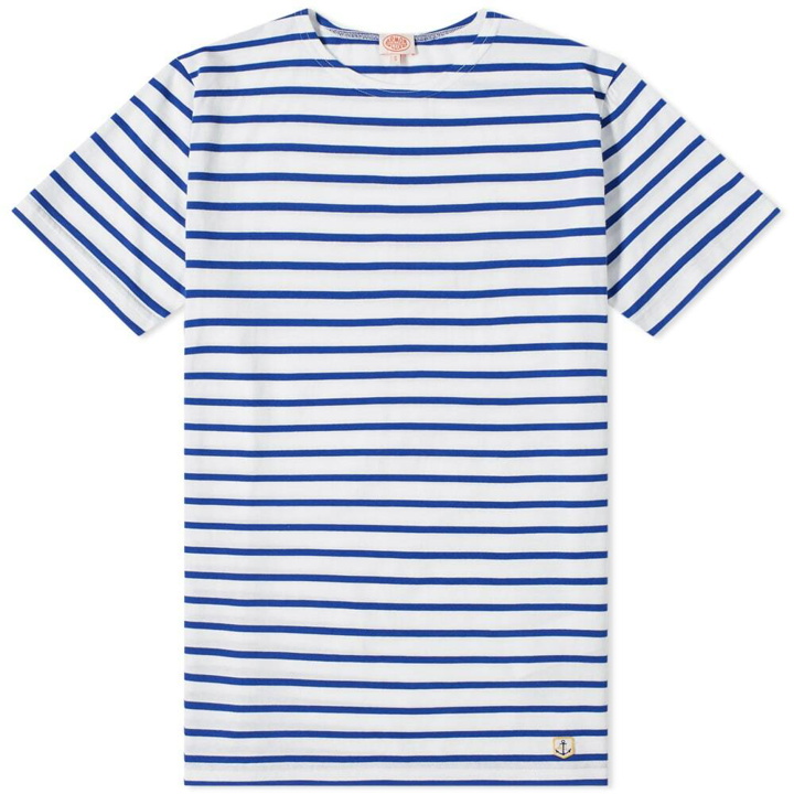 Photo: Armor-Lux Men's 73842 Mariniere T-Shirt in White/Mid Blue