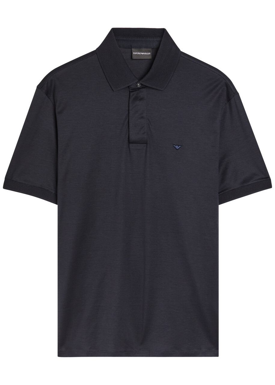 Emporio Armani Logo-embroidered Jersey Polo Shirt Navy