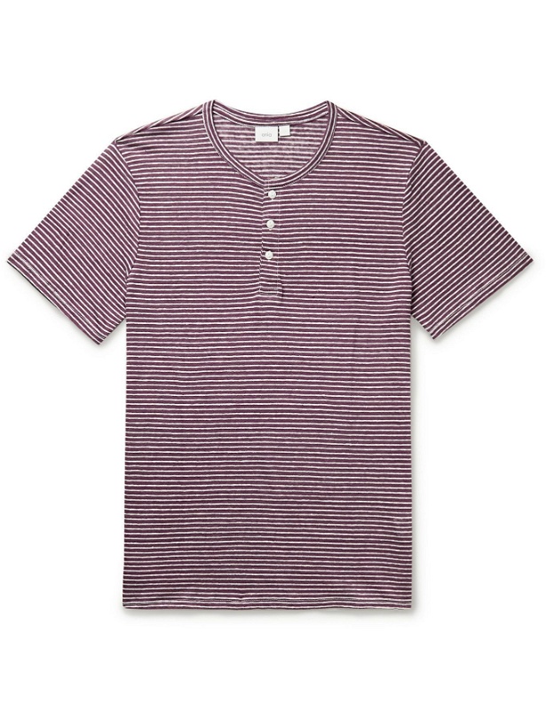 Photo: ONIA - Elliot Striped Linen-Jersey Henley T-Shirt - Purple