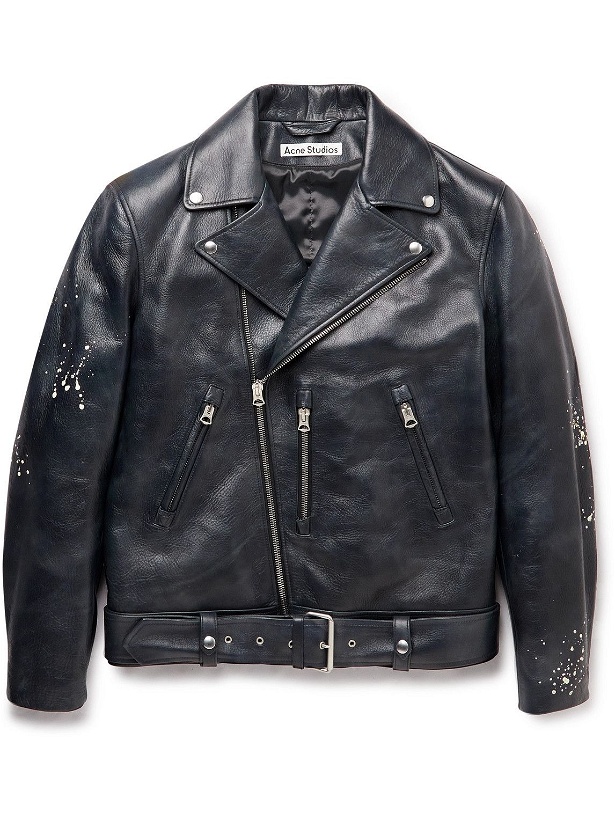 Photo: Acne Studios - Belted Painted Leather Biker Jacket - Black