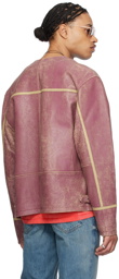 GUESS USA Purple Round Neck Leather Jacket