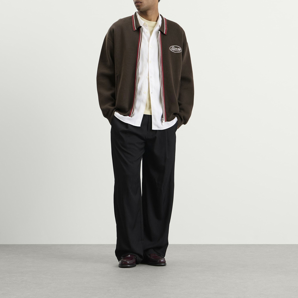 Bound Men's Retro Disc Knit Zip Polo in Brown