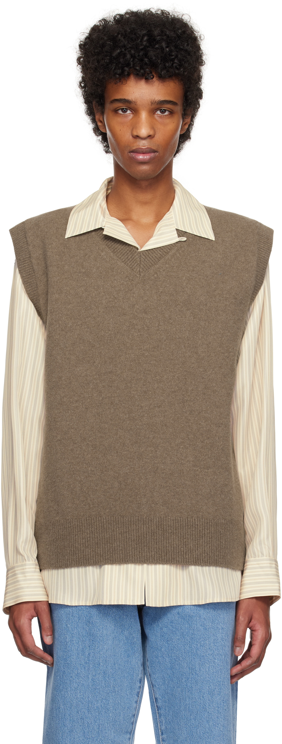 Róhe Taupe Relaxed Knitted Boiled Wool Vest