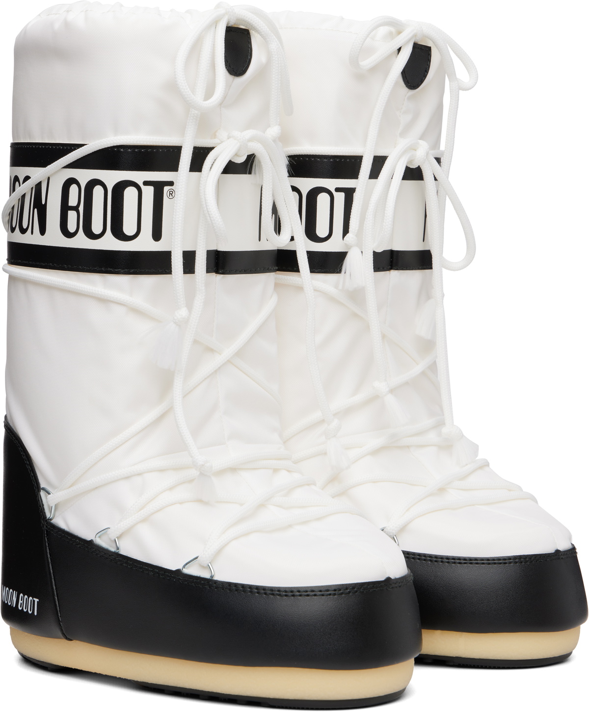 Moon Boot White & Black Icon Nylon Boots Moon Boot