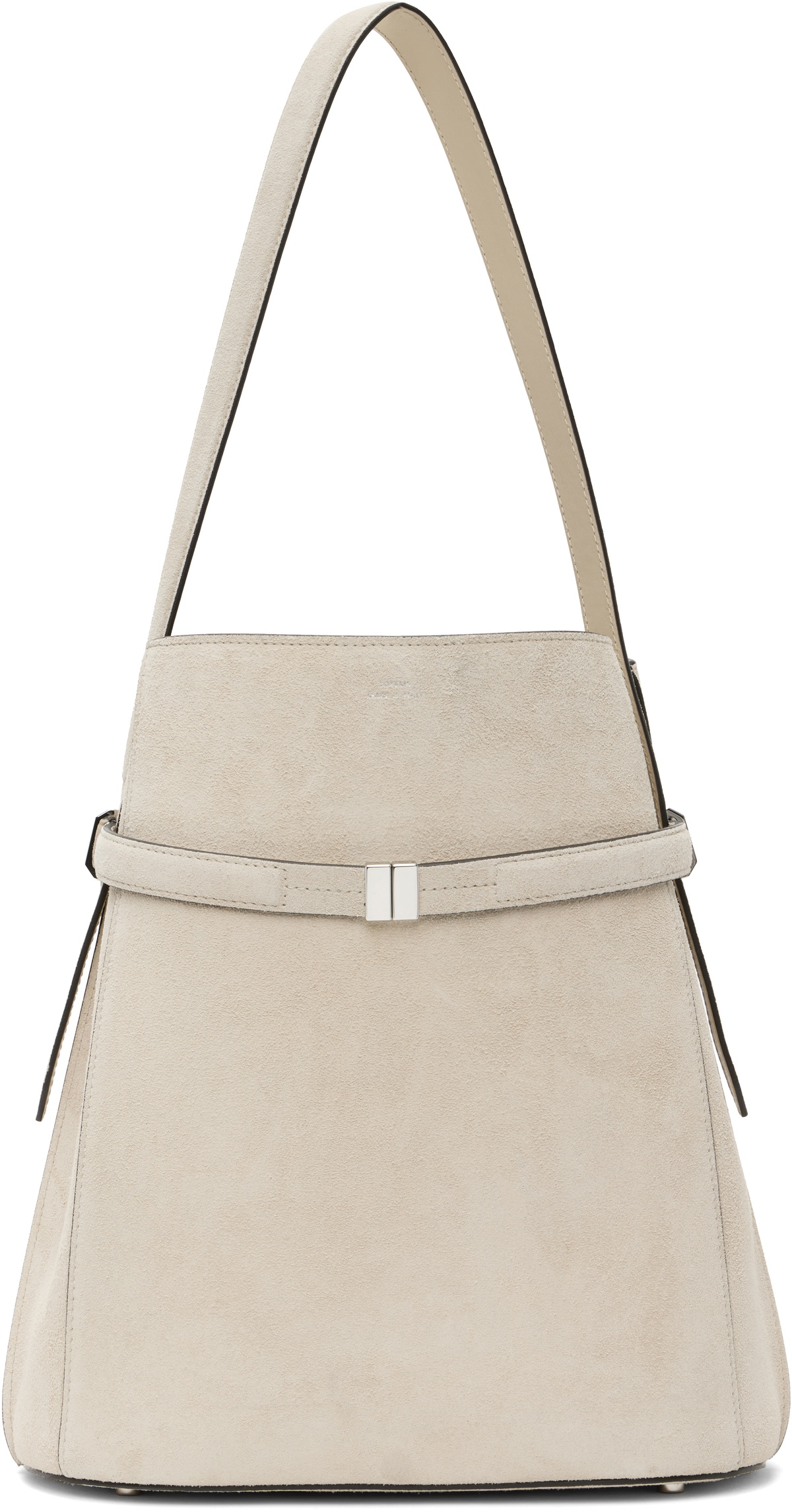 TOTEME: Gray Belted Suede Bucket Bag | SSENSE