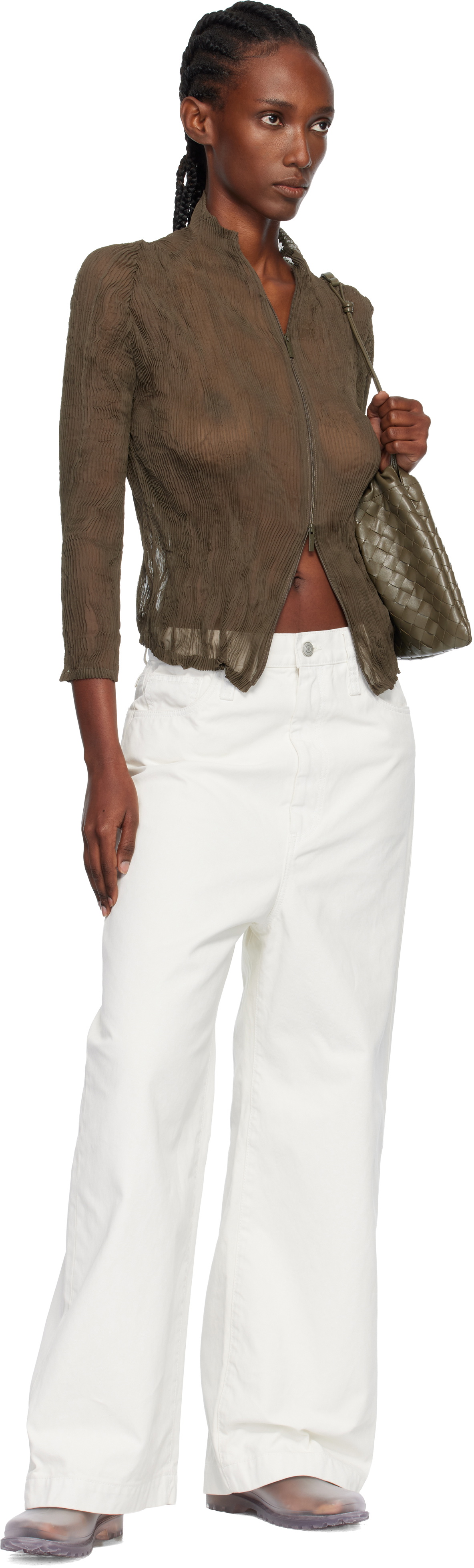 ISSEY MIYAKE Khaki Chiffon Twist Cardigan