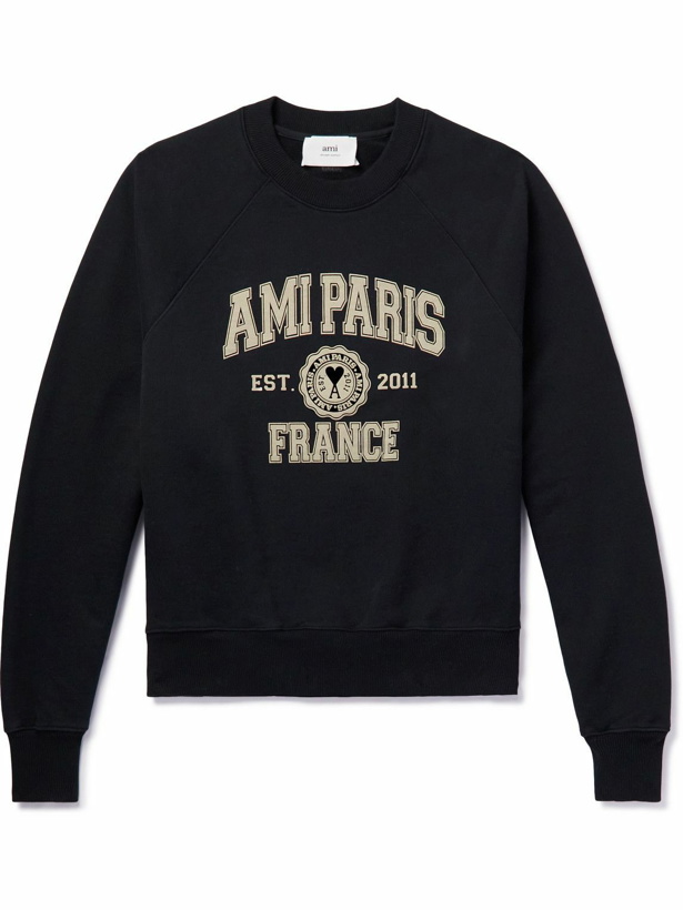 Photo: AMI PARIS - Logo-Print Cotton-Jersey Sweatshirt - Black