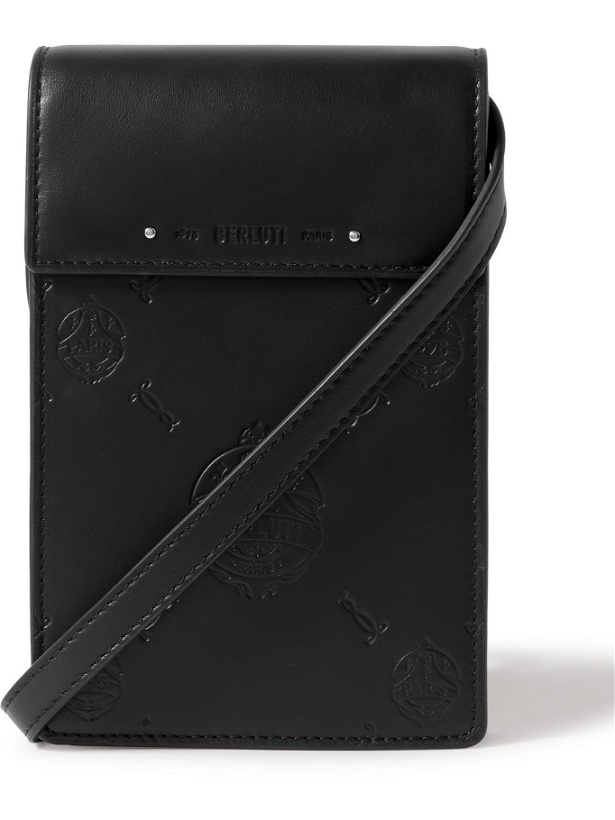 Photo: Berluti - Logo-Debossed Leather Pouch with Lanyard