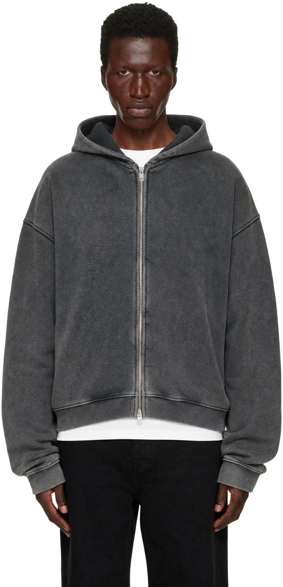 Represent Gray Initial Boxy Zip Through Hoodie