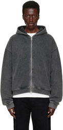 Represent Gray Initial Boxy Zip Through Hoodie