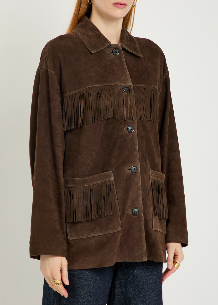 Nili Lotan Foudre Fringed Suede Jacket Dark Brown