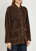 Nili Lotan Foudre Fringed Suede Jacket Dark Brown