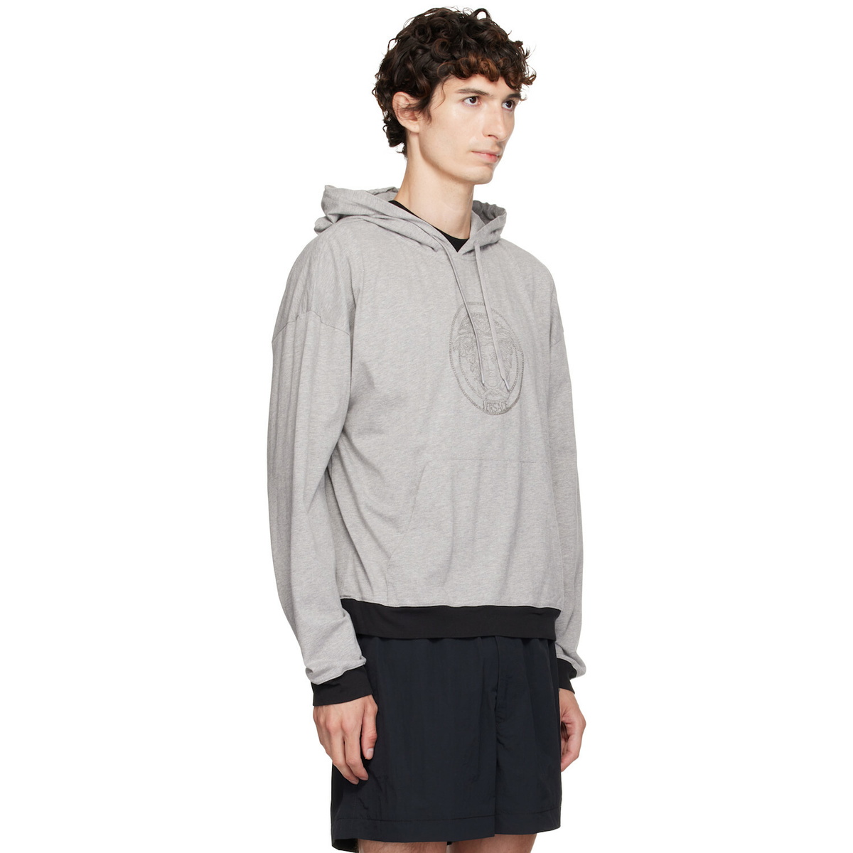 Versace Gray Printed Cotton-Jersey Hoodie