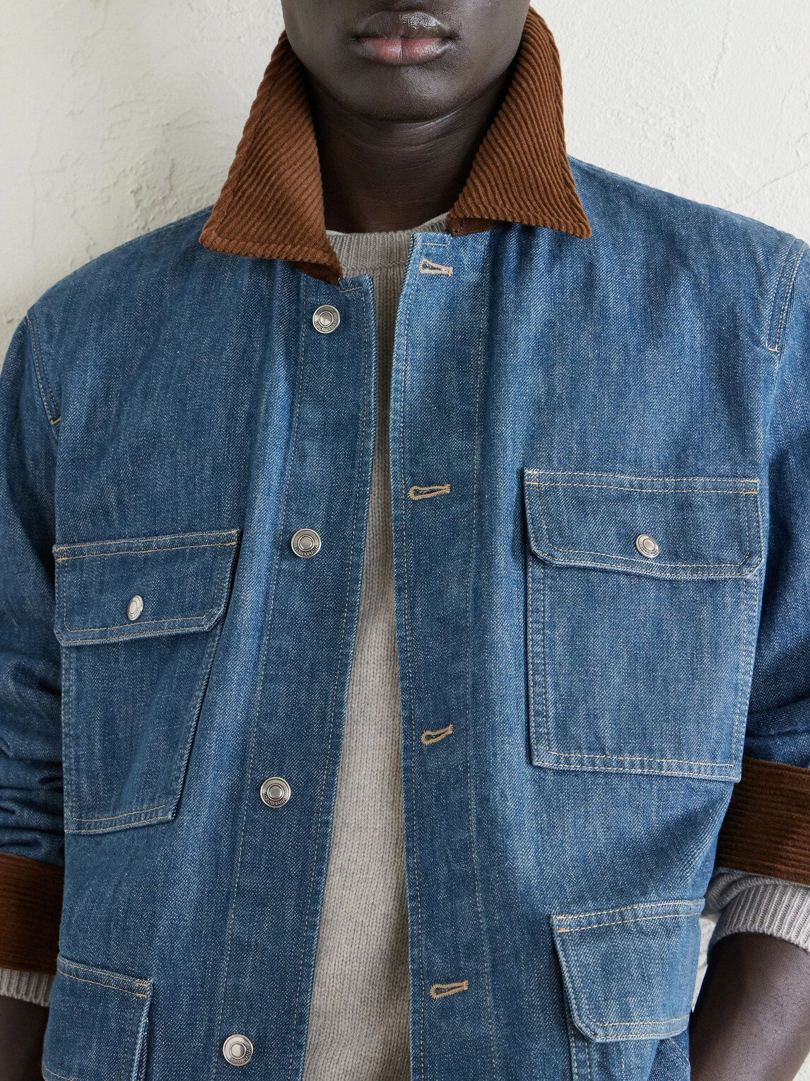 Loro Piana - Austin Corduroy-Trimmed Denim Jacket - Blue