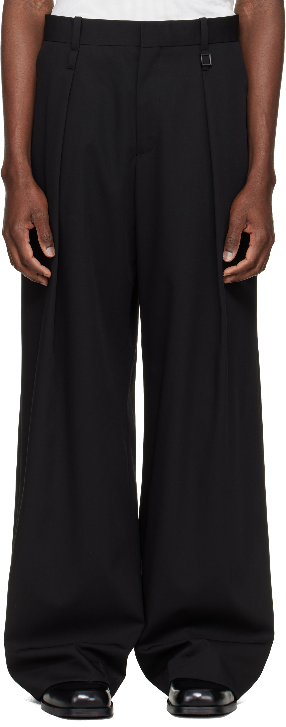 WOOYOUNGMI Black One-Tuck Wide Wool Trousers