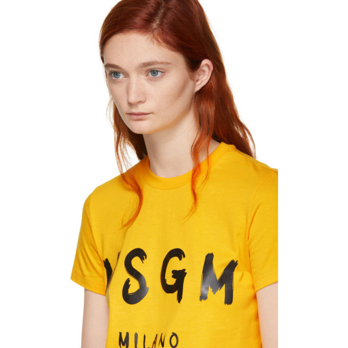 Yellow shirt hot sale with red writing