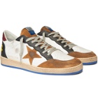 Golden Goose - Ball Star Distressed Cracked-Leather and Suede Sneakers - White