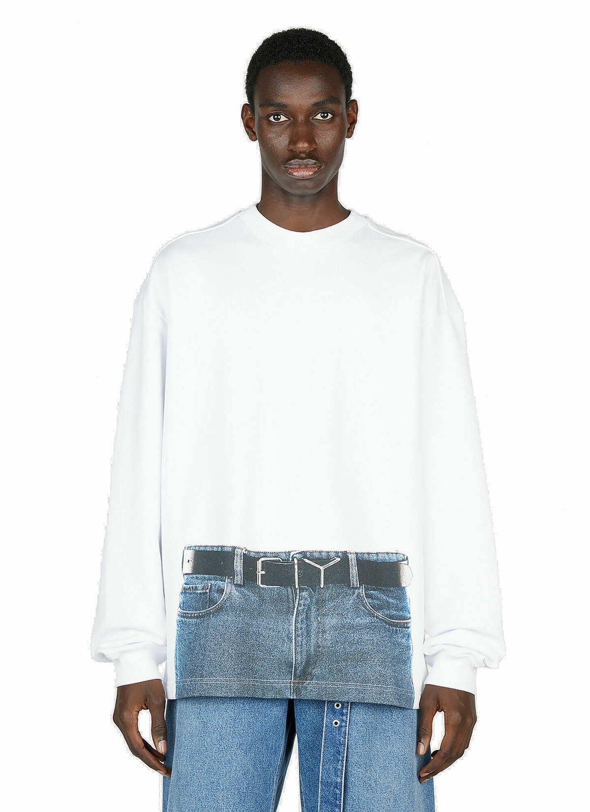 Y/Project x Jean Paul Gaultier - Trompe L'Oeil Belt Sweatshirt in White