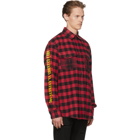 Marcelo Burlon County of Milan Red and Black Plaid Eagle Shirt
