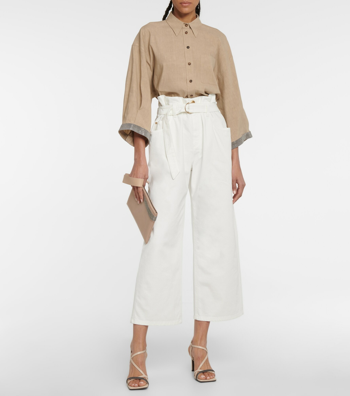 パンツ Brunello Cucinelli High-Waisted Wide-Leg Trousers With Brunello Cucinelli High Waist Wide Leg Fluid Linen Twill