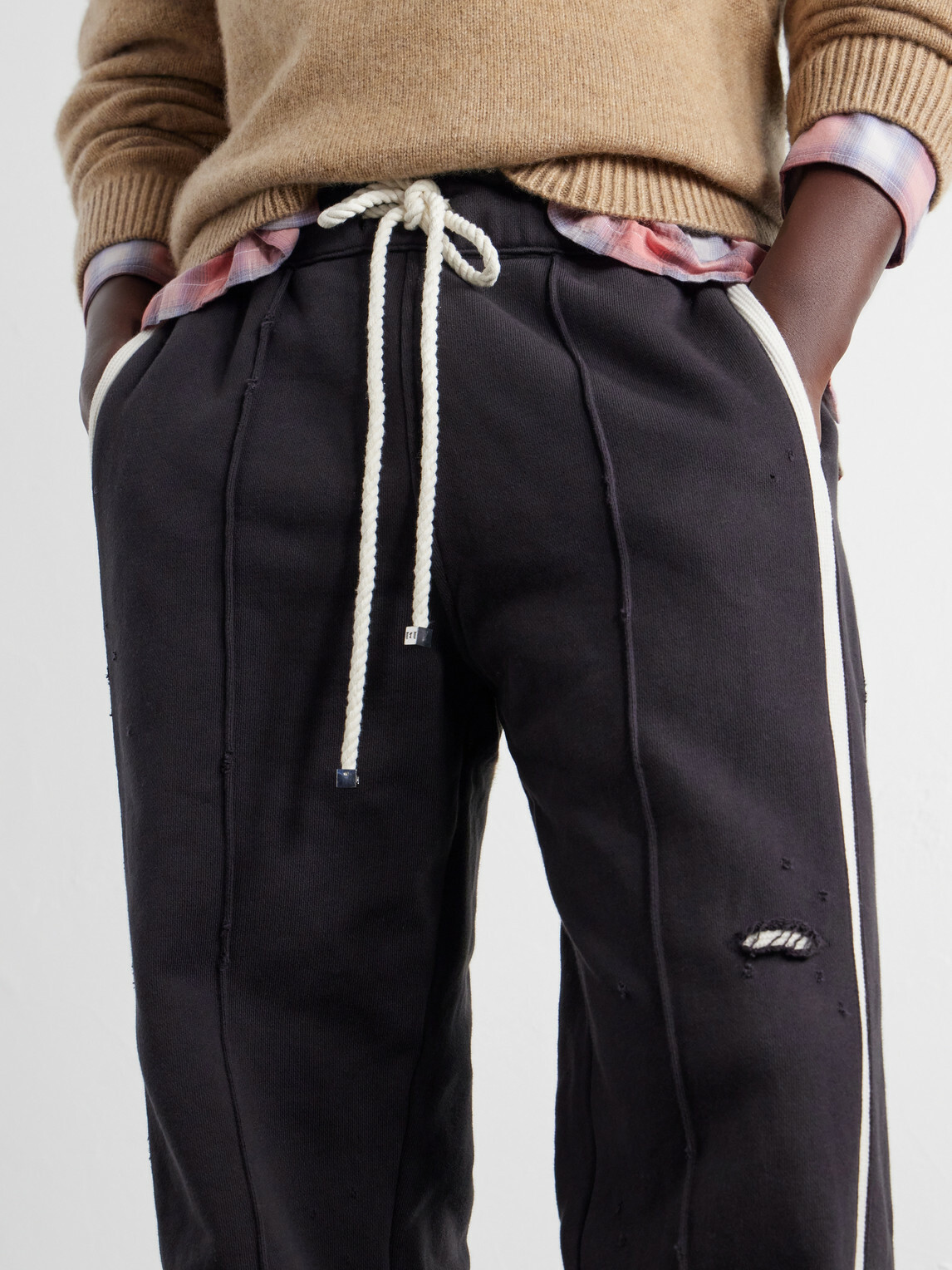 NAHMIAS - Repaired Wide-Leg Cotton-Jersey Drawstring Sweatpants - Black