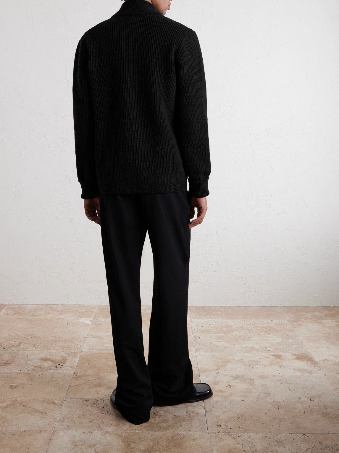 William Lockie - Duncan Shawl-Collar Ribbed Merino Wool and Cashmere-Blend Cardigan - Black
