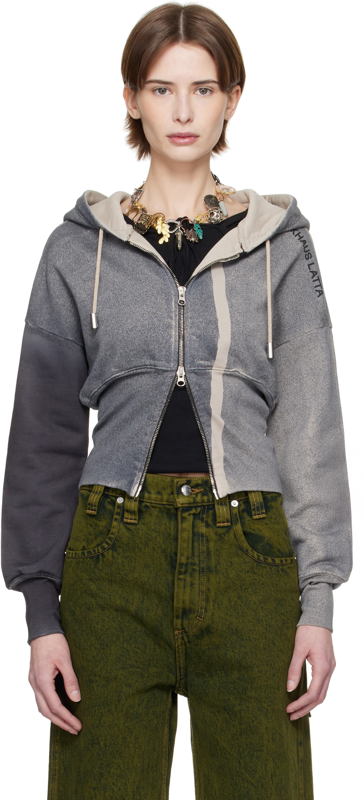 Eckhaus Latta Gray Snatched Hoodie