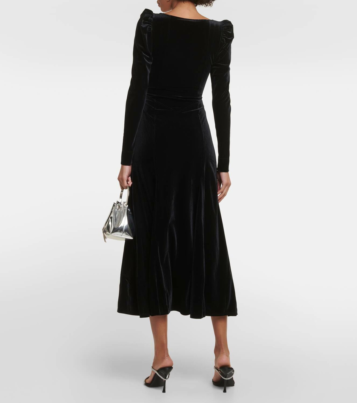 Ganni Velvet Dress Black Velvet Jersey Puff Sleeve Maxi Dress GANNI Ganni Velvet Dress Black Velvet Jersey Puff Sleeve Maxi Dress GANNI