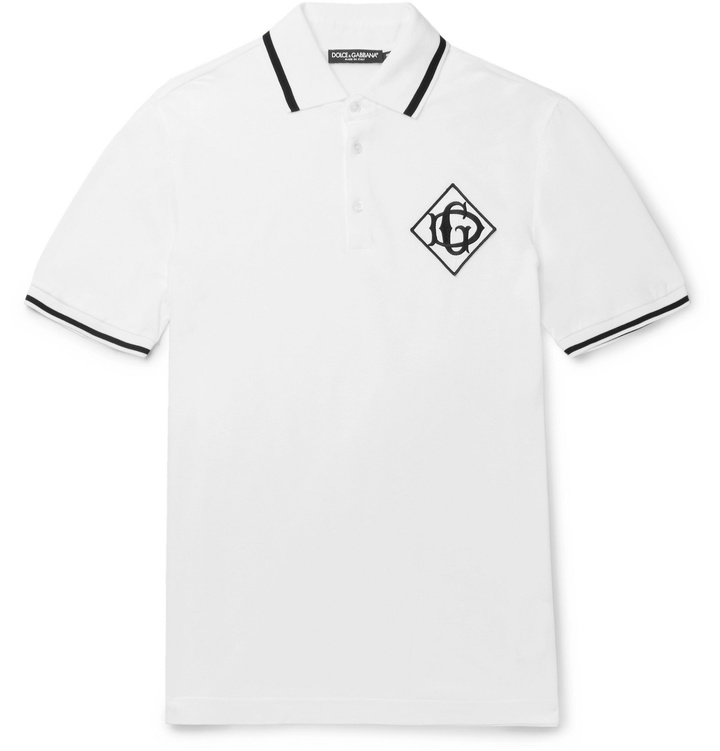 Photo: Dolce & Gabbana - Logo-Appliquéd Cotton-Piqué Polo Shirt - White