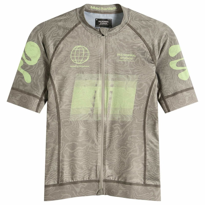 Photo: Pas Normal Studios Men's Mechanism RTN Logo Jersey in Aop Rtn Earth