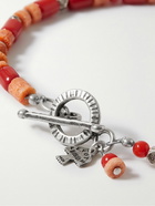 Peyote Bird - Coral Sun Silver-Tone Bamboo Coral Beaded Bracelet