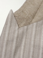 NN07 - Jordin 10058 Double-Breasted Striped Cotton-Blend Herringbone Blazer - Brown
